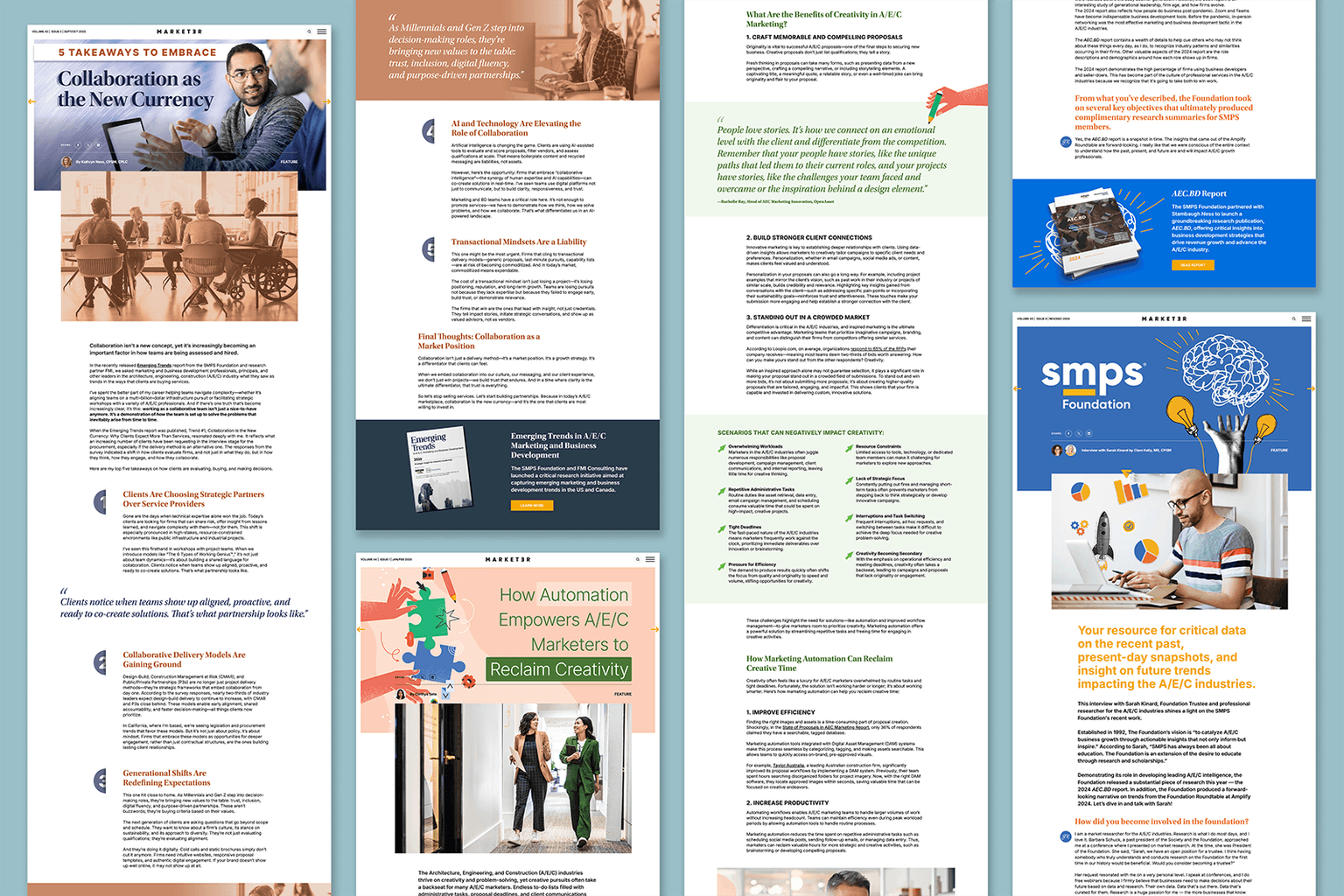 The MARKETER journal displayed across multiple devices including desktop, tablet, and mobile, showcasing the responsive digital reading experience.